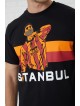 İstanbul Temalı Futbolcu Baskılı Siyah Erkek Tişört